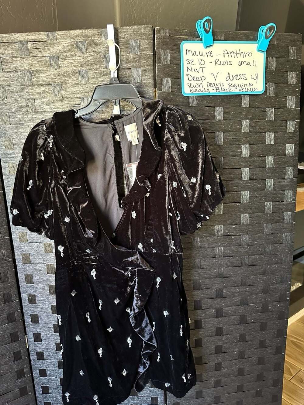 ANTHROPOLOGIE Maeve Embellished Jeweled Velvet Mini Dress Black Size 6 NWT